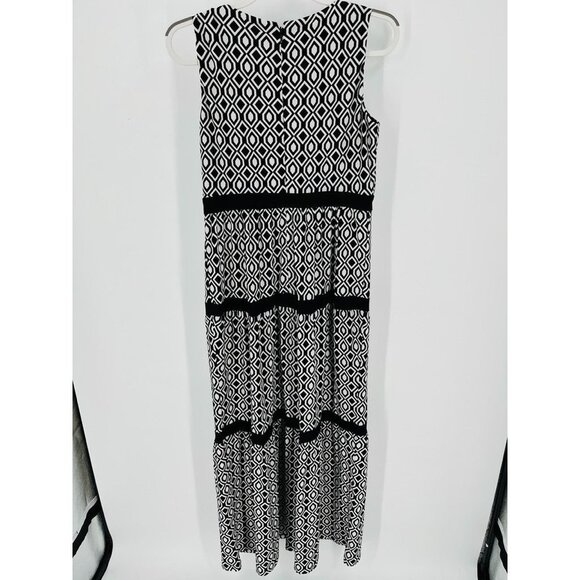 Chaps Sleeveless Keyhole  Geometric Print Maxi Dress Size Medium Black and White - Picture 7 of 9